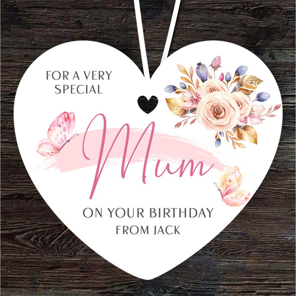 Special Mum Butterflies Floral Birthday Gift Heart Personalised Hanging Ornament