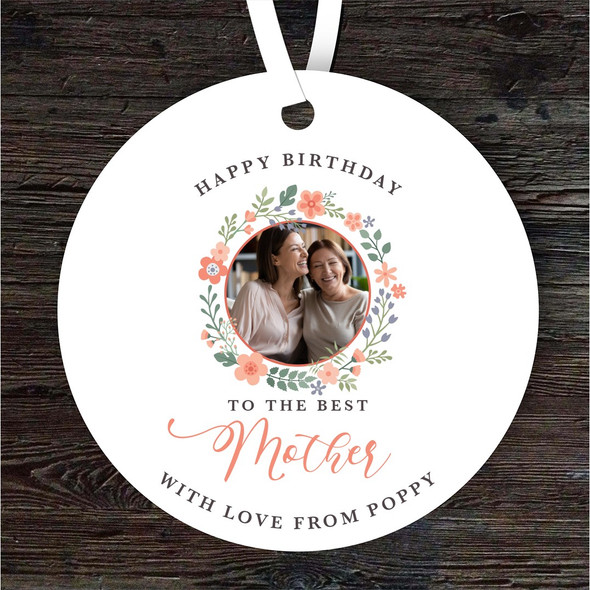 Best Mother Floral Photo Frame Birthday Gift Round Personalised Hanging Ornament
