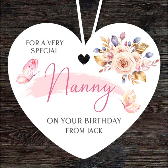 Special Nanny Butterflies Floral Birthday Gift Heart Personalised Ornament