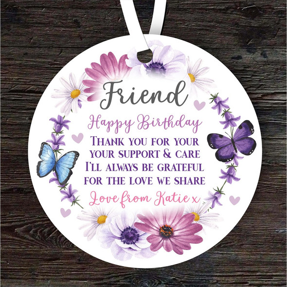 Gift For Friend Birthday Flower Wreath Round Personalised Hanging Ornament