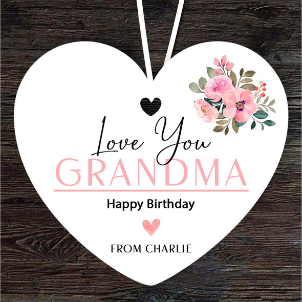 Grandma Flora Love You Birthday Gift Heart Personalised Hanging Ornament
