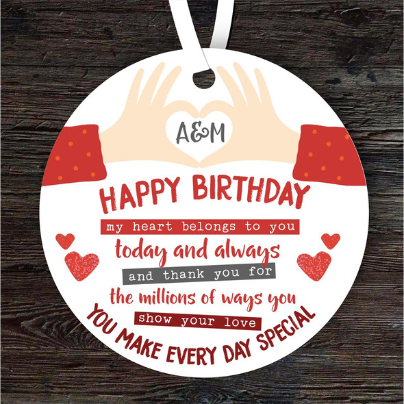 Romantic Birthday Gift Hand Initials Round Personalised Hanging Ornament