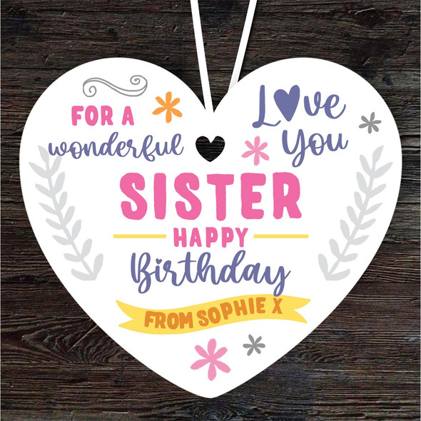 Sister Happy Birthday Gift Love You Heart Personalised Hanging Ornament