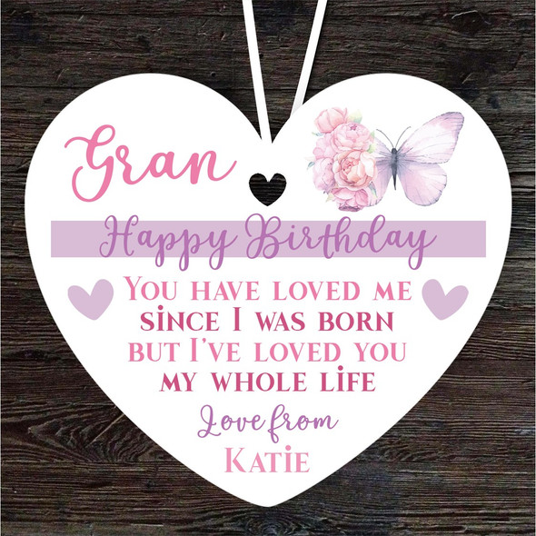 Gran Happy Birthday Gift Butterfly Heart Personalised Hanging Ornament