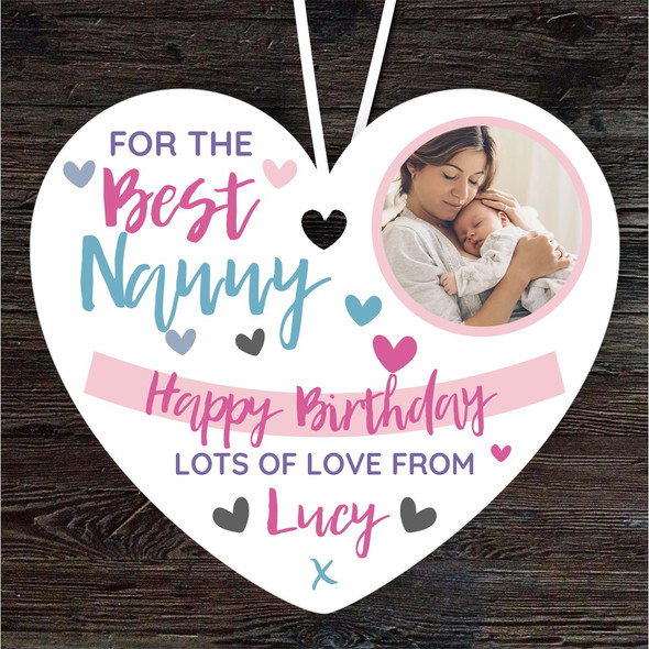 Best Nanny Birthday Photo Gift Heart Personalised Hanging Ornament