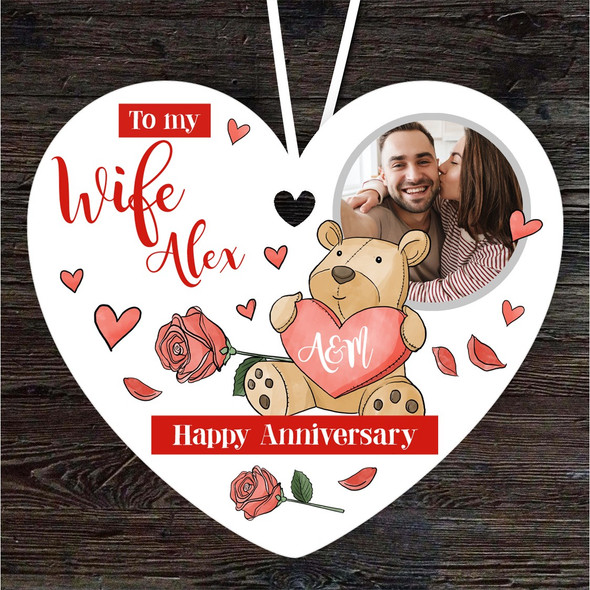 Wife Bear Anniversary Photo Gift Heart Personalised Hanging Ornament