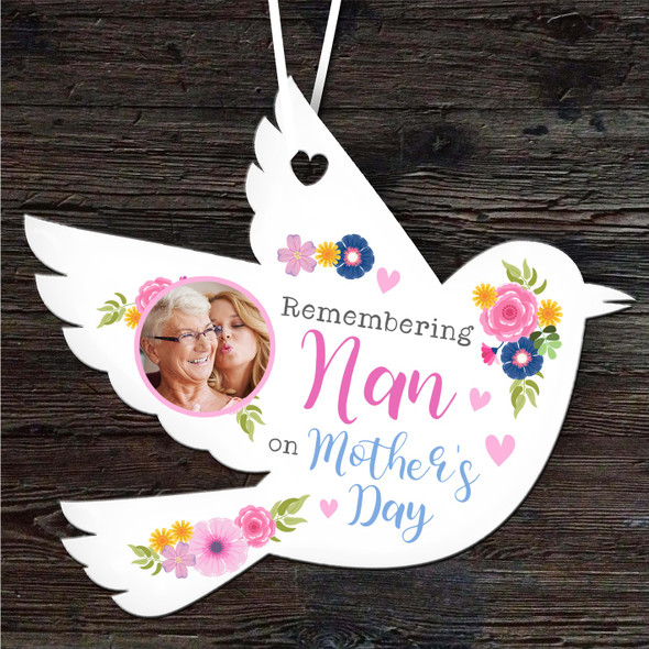 Nan Mother's Day Memorial Keepsake Gift Bright Flowers Photo Bird Ornament