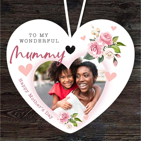 Wonderful Mummy Floral Heart Photo Mother's Day Gift Heart Personalised Ornament