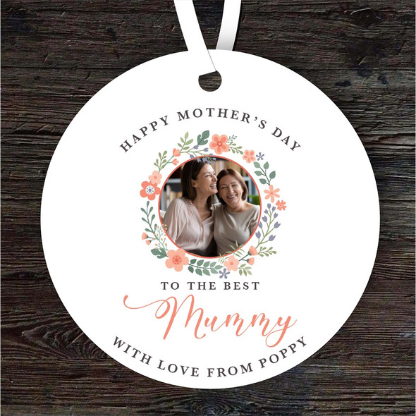 The Best Mummy Floral Photo Frame Mother's Day Gift Round Personalised Ornament