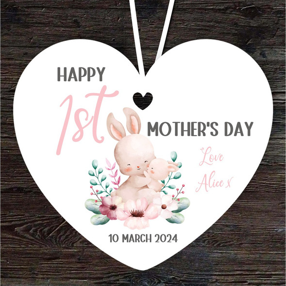 Bunny Mum With Baby First Mother's Day Gift Heart Personalised Hanging Ornament