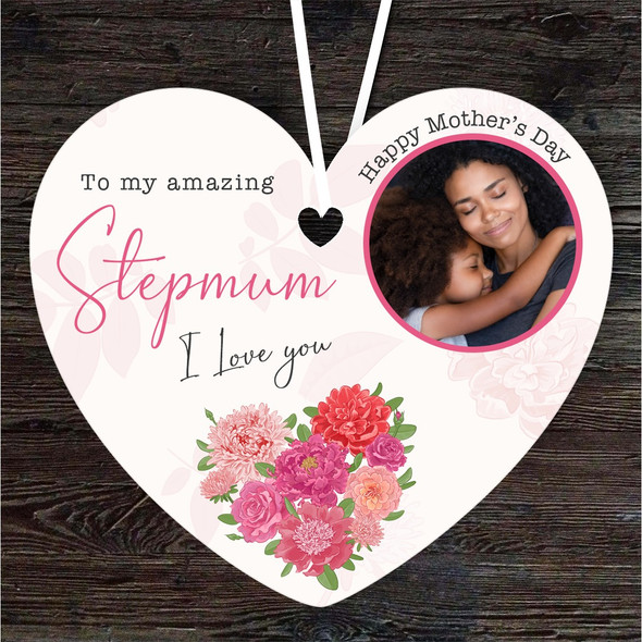 Stepmum Floral Pink Photo Frame Mother's Day Gift Heart Personalised Ornament