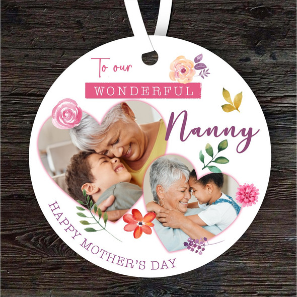 Nanny Floral Heart Photo Frames Mother's Day Gift Round Personalised Ornament