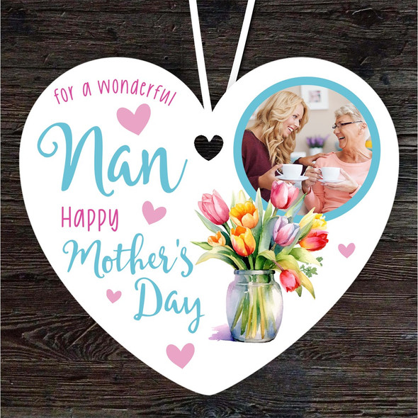 Nan Mother's Day Gift Tulip Flowers Photo Heart Personalised Hanging Ornament