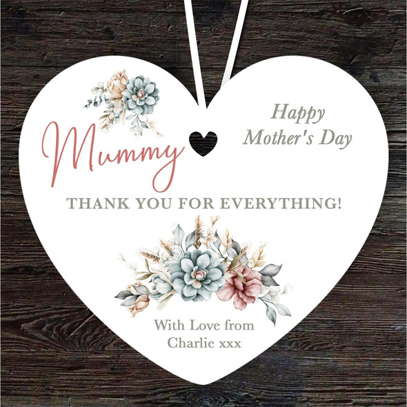 Mummy Floral Thank You Mother's Day Gift Heart Personalised Hanging Ornament