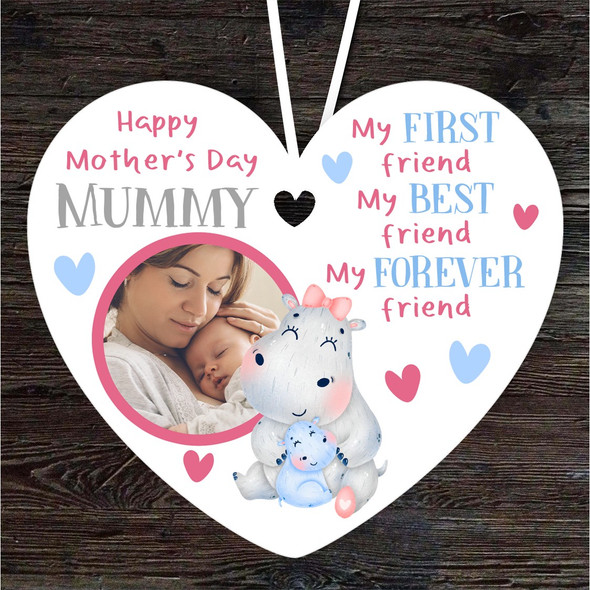Mummy Hippo Baby Photo Mother's Day Gift Heart Personalised Hanging Ornament
