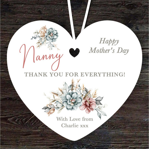 Nanny Floral Thank You Mother's Day Gift Heart Personalised Hanging Ornament