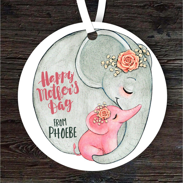 Elephant Mum With Baby Mother's Day Gift Round Personalised Hanging Ornament