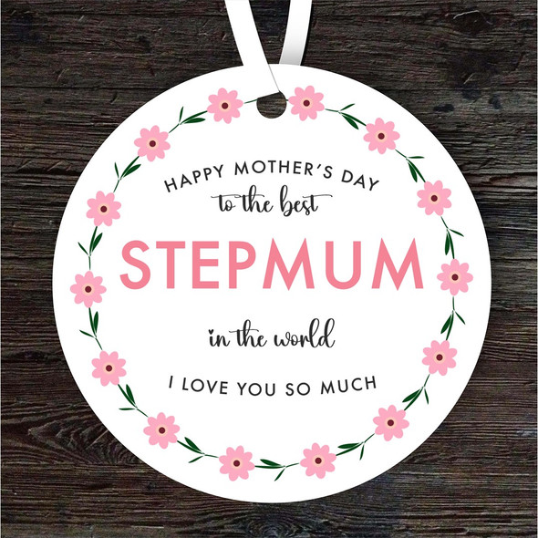 The Best Stepmum Pink Floral Wreath Mother's Day Gift Personalised Ornament