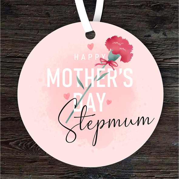 Stepmum Red Carnation Flower Mother's Day Gift Round Personalised Ornament