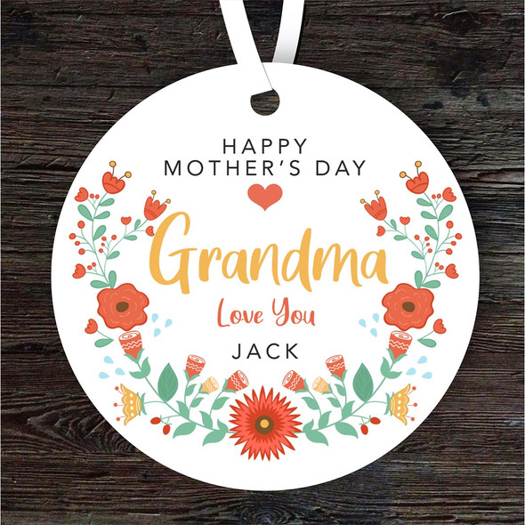 Grandma Red Floral Mother's Day Gift Round Personalised Hanging Ornament