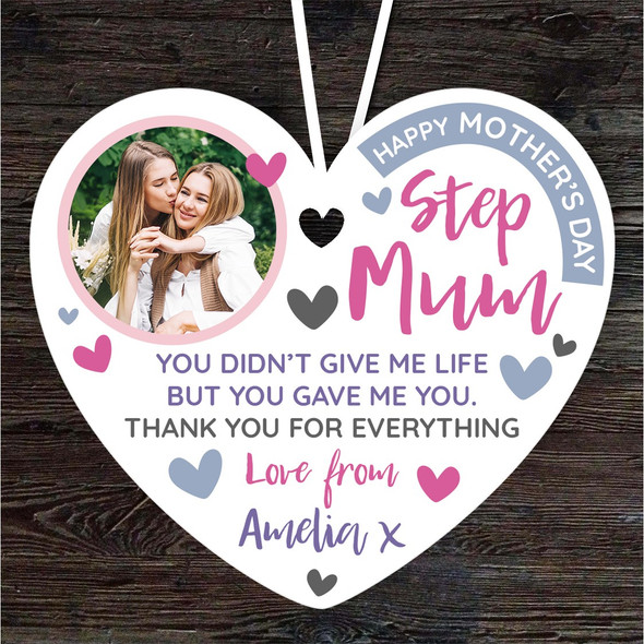 Step Mum Mother's Day Photo Gift Heart Personalised Hanging Ornament