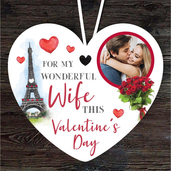 Wife Female Valentine's Day Gift Paris Photo Heart Personalised Hanging Ornament