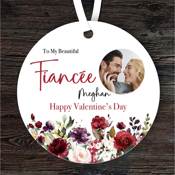 Fiancée Red Floral Photo Frame Valentine's Day Gift Round Personalised Ornament