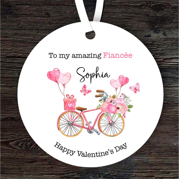 Fiancée Pink Love Bike Valentine's Day Gift Round Personalised Hanging Ornament