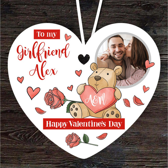 Girlfriend Bear Valentine's Day Photo Gift Heart Personalised Hanging Ornament