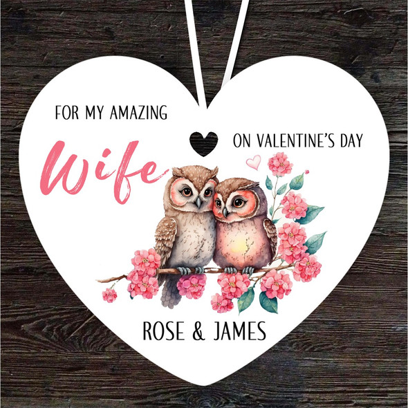 Wife Floral Owl Couple Valentines Day Gift Heart Personalised Hanging Ornament