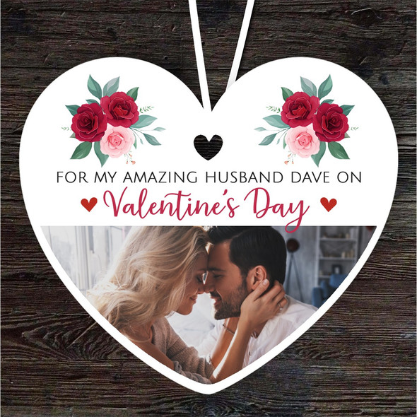 Amazing Husband Floral Photo Valentine's Day Gift Heart Personalised Ornament