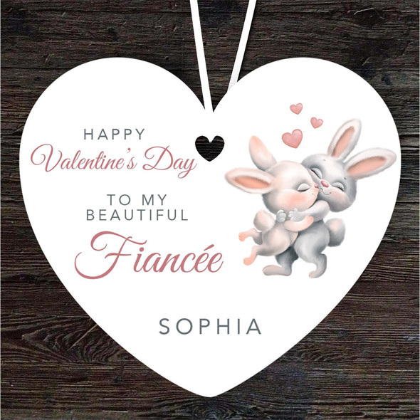 Fiancée Bunny Couple Valentine's Day Gift Heart Personalised Hanging Ornament