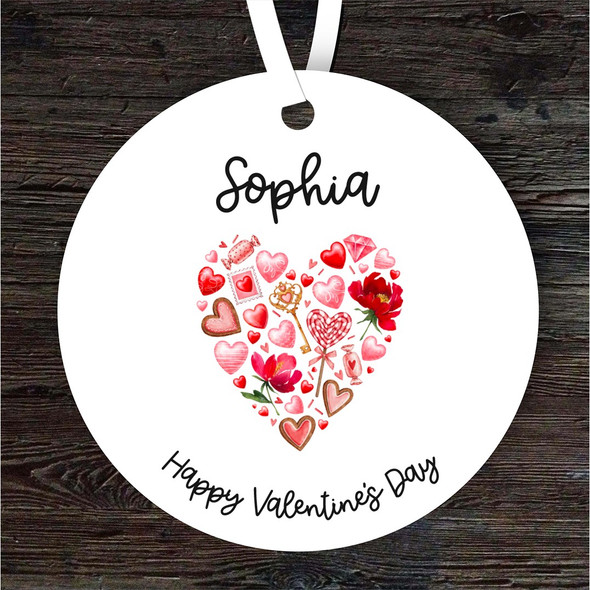 Red Hearts Valentine's Day Gift Round Personalised Hanging Ornament