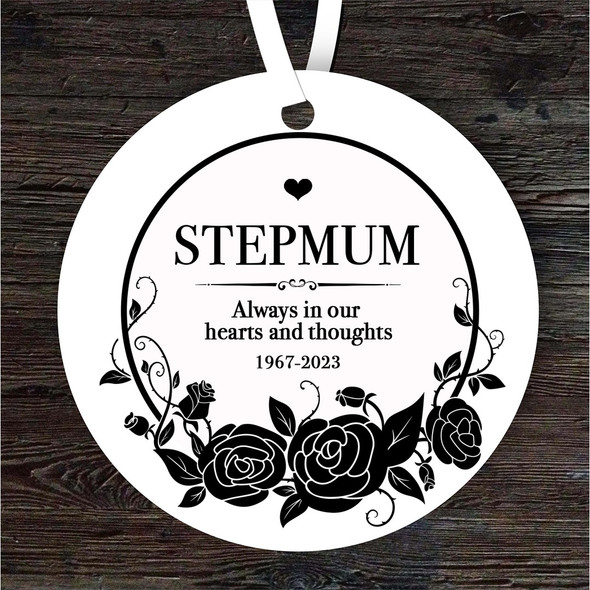 Stepmum Memorial Black Roses Wreath Keepsake Gift Round Personalised Ornament