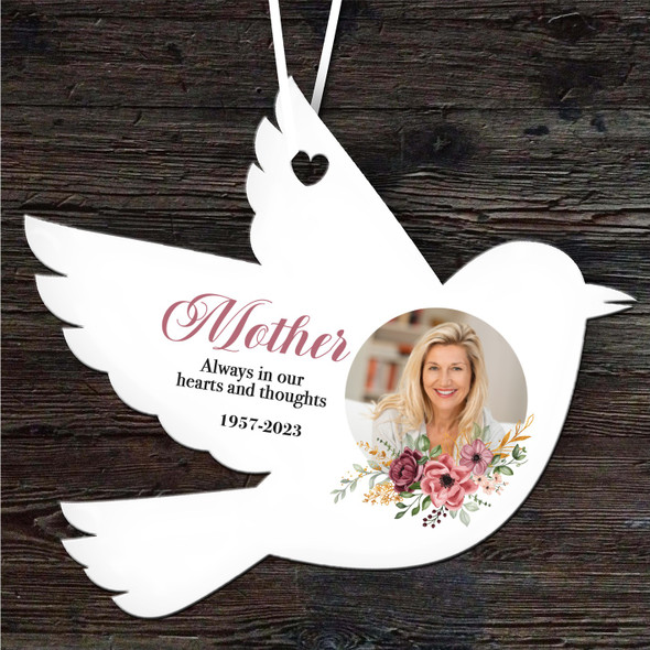 Mother Memorial Floral Circle Photo Keepsake Gift Bird Personalised Ornament