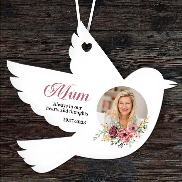 Mum Memorial Floral Circle Photo Keepsake Gift Bird Personalised Ornament