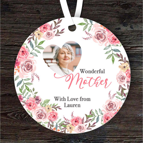 Wonderful Mother Gift Watercolour Pink Floral Round Personalised Ornament