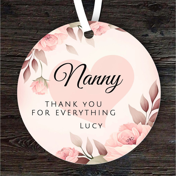 Gift For Nanny Thank You Floral Round Personalised Hanging Ornament
