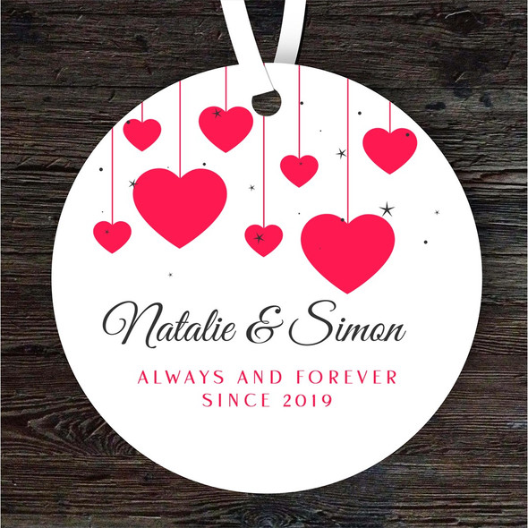 Hanging Red Hearts Cute Romantic Gift Round Personalised Hanging Ornament