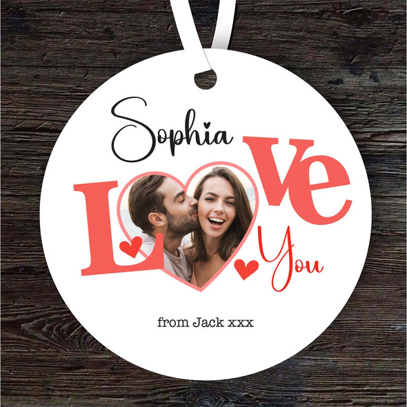 Love Word Photo Frame Romantic Gift Round Personalised Hanging Ornament