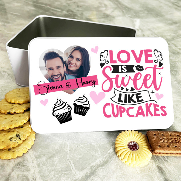 Cupcakes Heart Photo Frame Romantic Gift Personalised Cake Tin