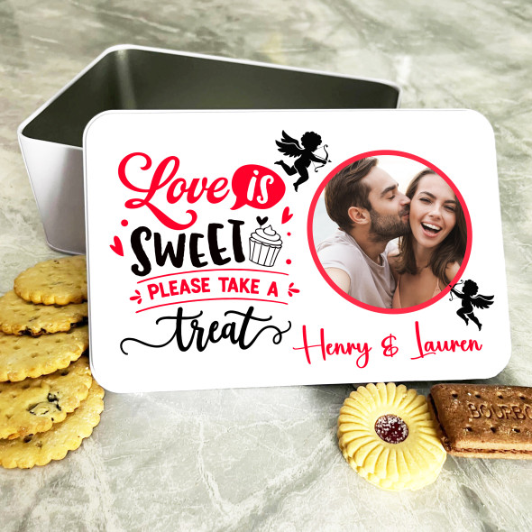 Love Is Sweet Photo Frame Romantic Gift Personalised Sweet Treat Tin