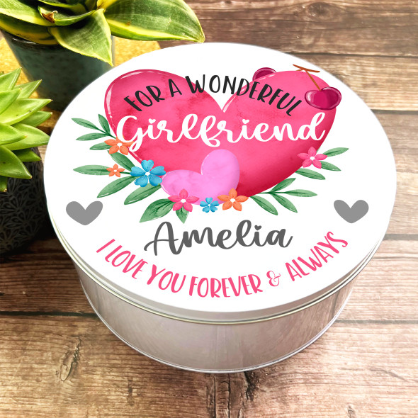 Round Romantic Gift For Girlfriend I Love You Heart Personalised Storage Tin