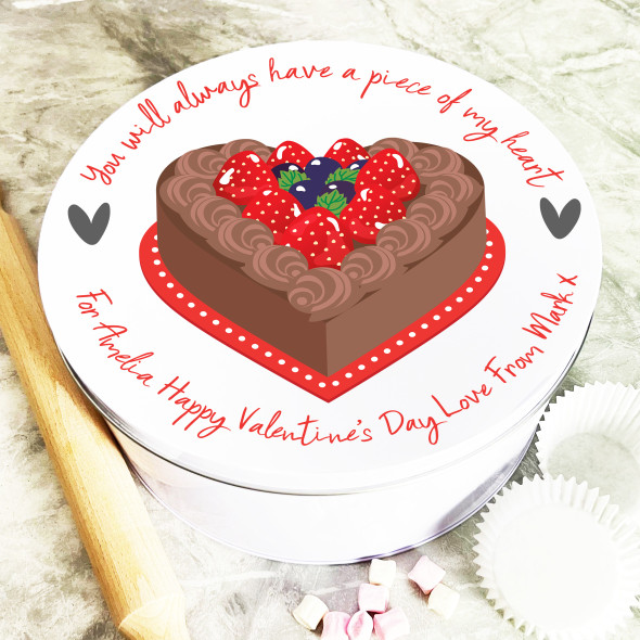 Round Cake Piece Of My Heart Valentine's Day Gift Personalised Cake Tin