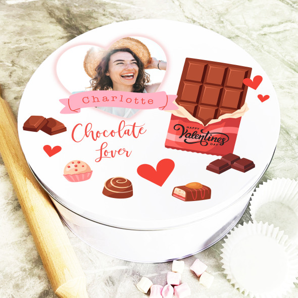 Round Chocolate Bar Heart Photo Valentine's Gift Personalised Sweet Treat Tin