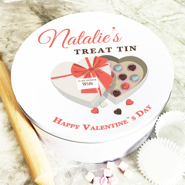 Round Heart Box Of Chocolate Valentine's Gift For Wife Personalised Treat Tin