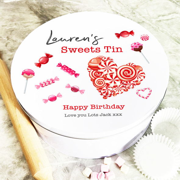 Round Heart Made Of Sweets Birthday Gift Personalised Sweet Treat Tin