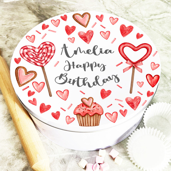 Round Be My Valentine Sweet Birthday Gift Personalised Treat Tin