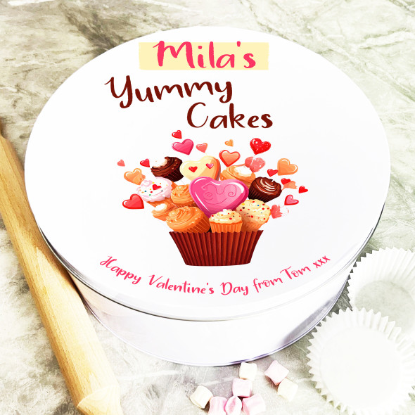 Round Love Cupcake Valentine's Day Gift Personalised Cake Tin