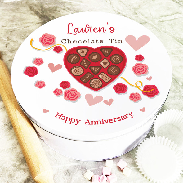 Round Roses Heart Shape Box Of Chocolate Anniversary Gift Personalised Treat Tin
